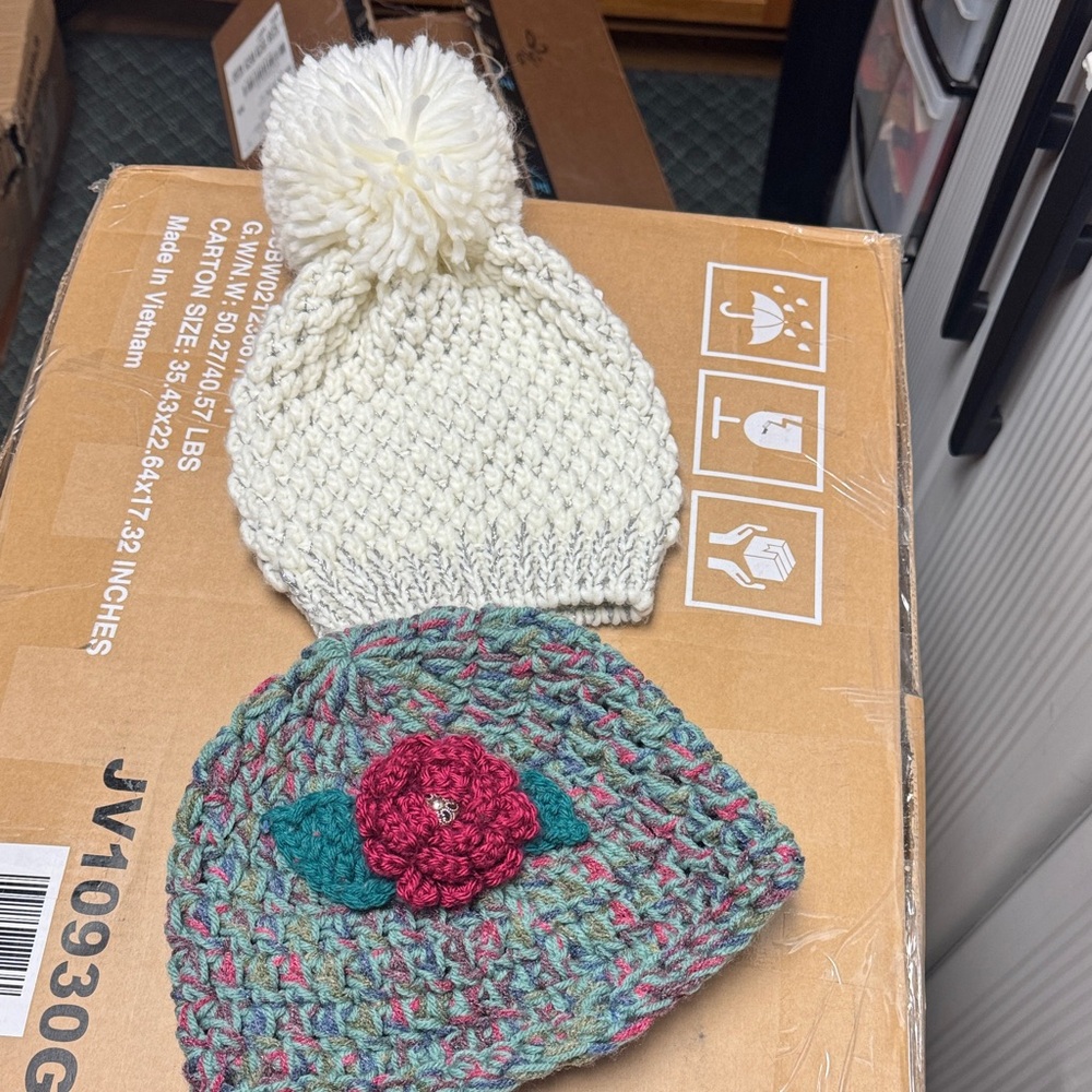 Cozy Knit adult Beanie Set - Cream and Multicolor